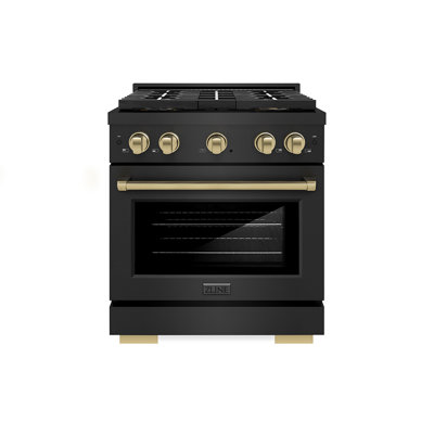 ZLINE Autograph 30 in. Paramount Dual Fuel Range w/ DuoPro Cooktop in Black Steel and Gold Accents