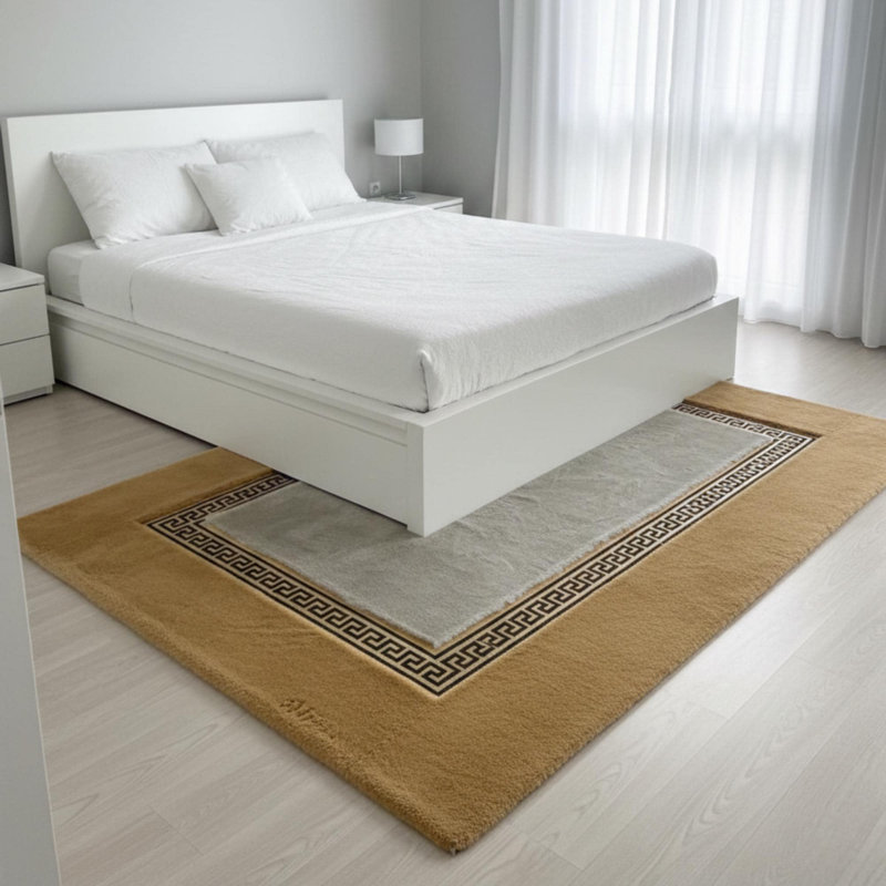 Tapis chameau brun et blanc, tapis de chambre doux, tapis, Rectangulaire 4 pi x 6 pi