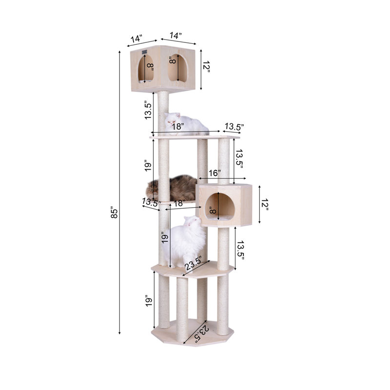85'' Natural Scots Pine and Sisal Cat Tree with Playhouses