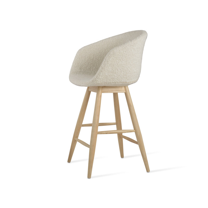 Tabouret de bar et de comptoir Tribeca Baba, Chêne blanc, Bouclé blanc cassé