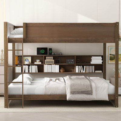 Queen Over Queen Bunk Bed With Storage Cabinets And USB Ports