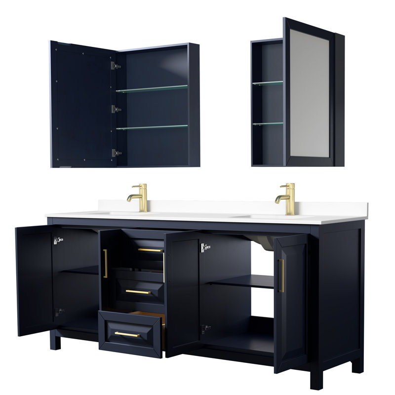 Daria 80'' W Double Vanity, Dark Blue, Brushed Gold