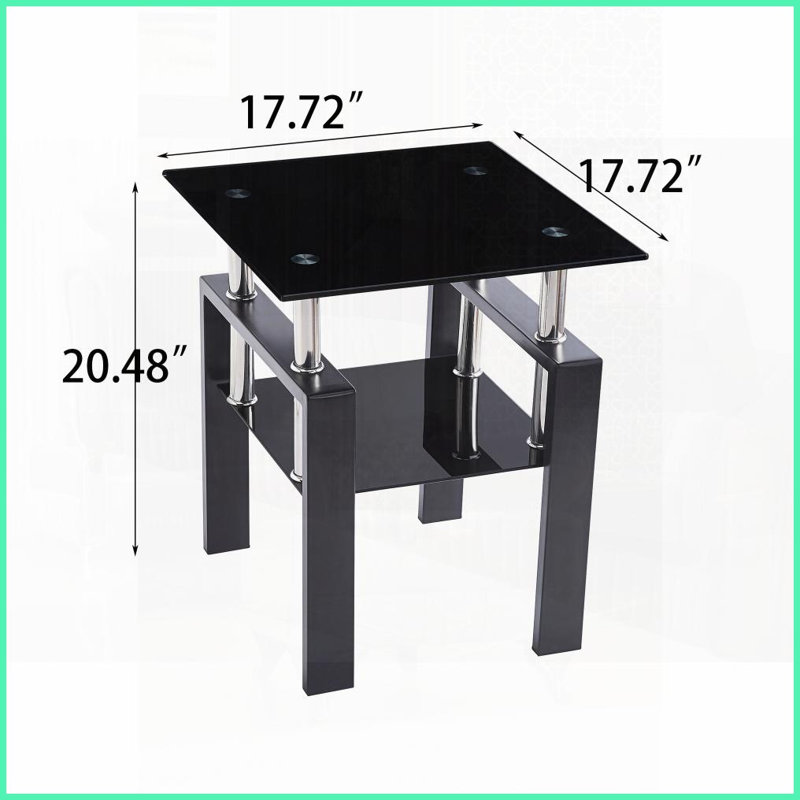 Table basse en verre trempé noir compact - rangement à 2 couches pour le salon, facile à nettoyer