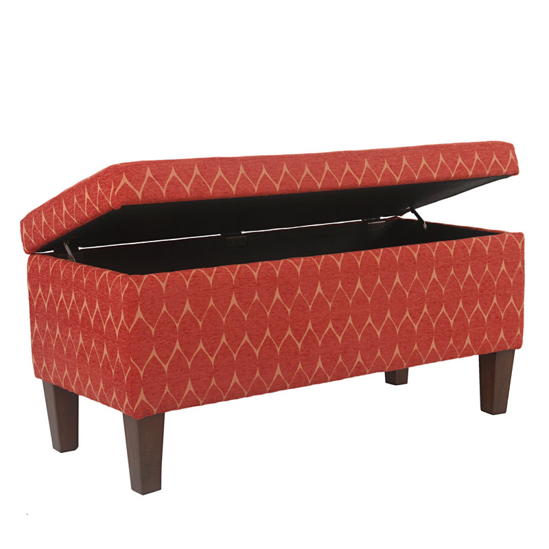 Banc de rangement en tissu texturé Genoveva, Orange abstrait, Noyer foncé