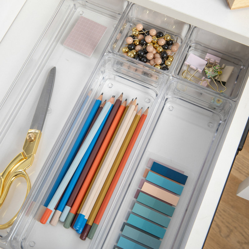 Martha Stewart Clear Plastic Stackable Desk Drawer Organizers, Set of 6