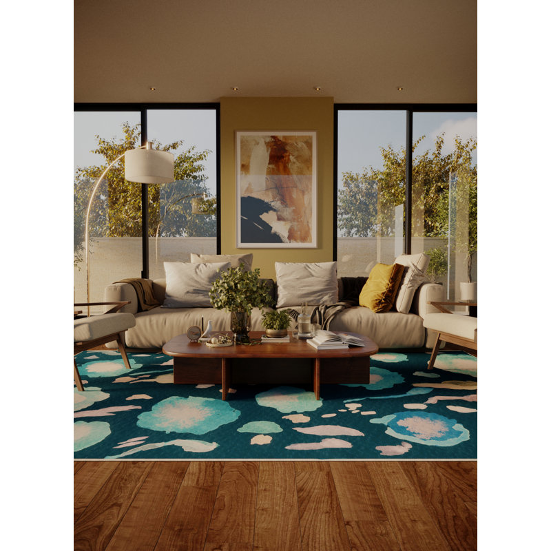 Cerri Hand Loomed Washable Floral Indoor Rug, Rectangle 3' x 5'