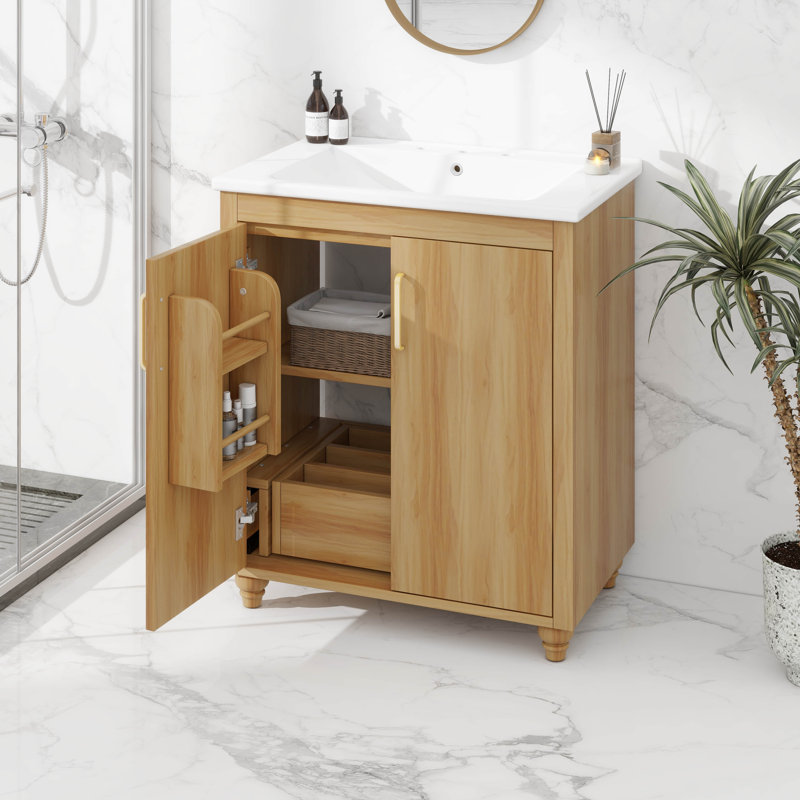 Élégant meuble-lavabo de salle de bain 30 po avec lavabo et armoire multifonctionnelle avec portes et tiroir