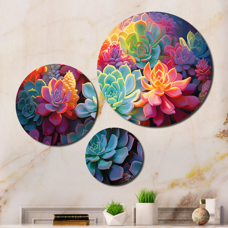 Colorful Succulents Succulent Twilight - Ensemble de décoration murale en métal floral