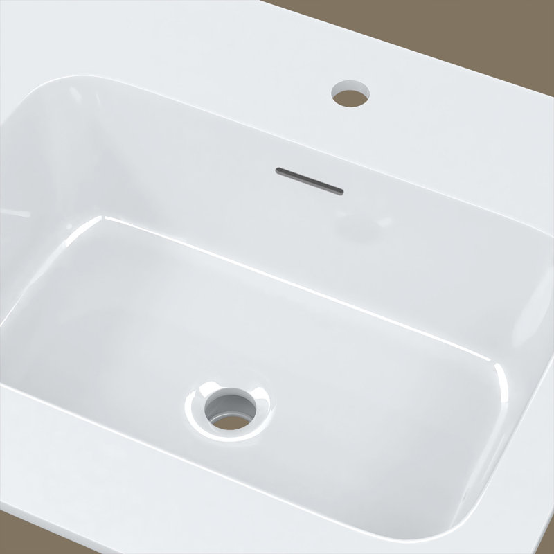 Comptoir de meuble-lavabo double 60 po à surface solide, comptoir mince de 0,56 po d'épaisseur, blanc moderne, léger et facile à installer