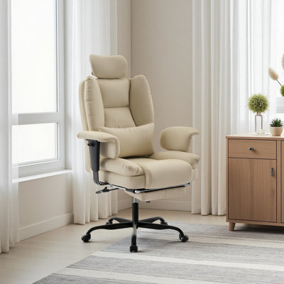 Office Chair Ergonomic 200 Kg PU Leather Computer Chair With Lumbar Support And High Backrest, Ergonomic Desk Chair With Liftable Headrest