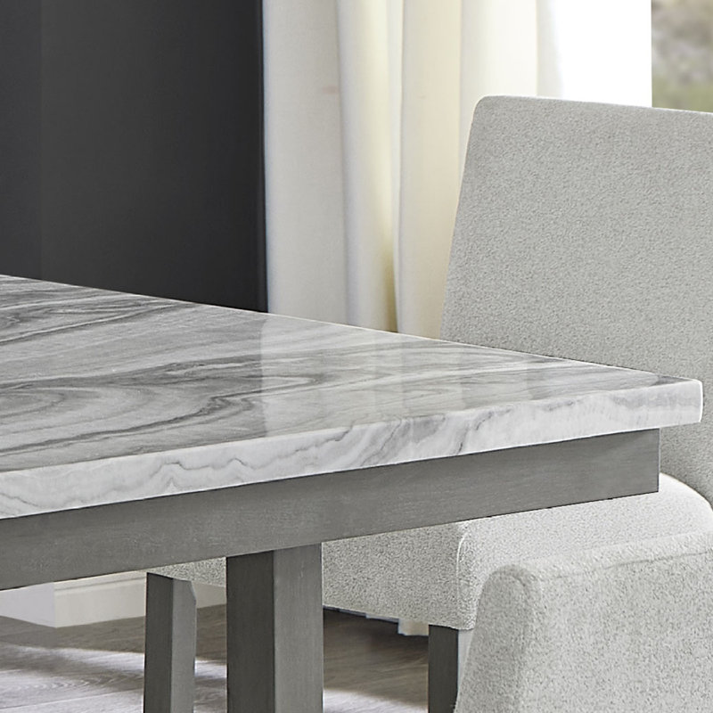 Selena 5-Piece 60" Rectangular Gray Faux Marble Counter Height Dining Set With Storage Shelf & Light Gray Upholstered Chairs