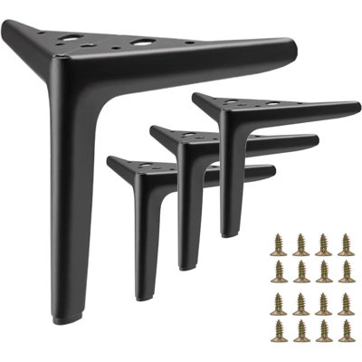Pieds de meubles en métal robustes avec trous pré-percés pour une installation facile, conception triangulaire moderne pour canapé, armoire et chaise, ensemble de 4