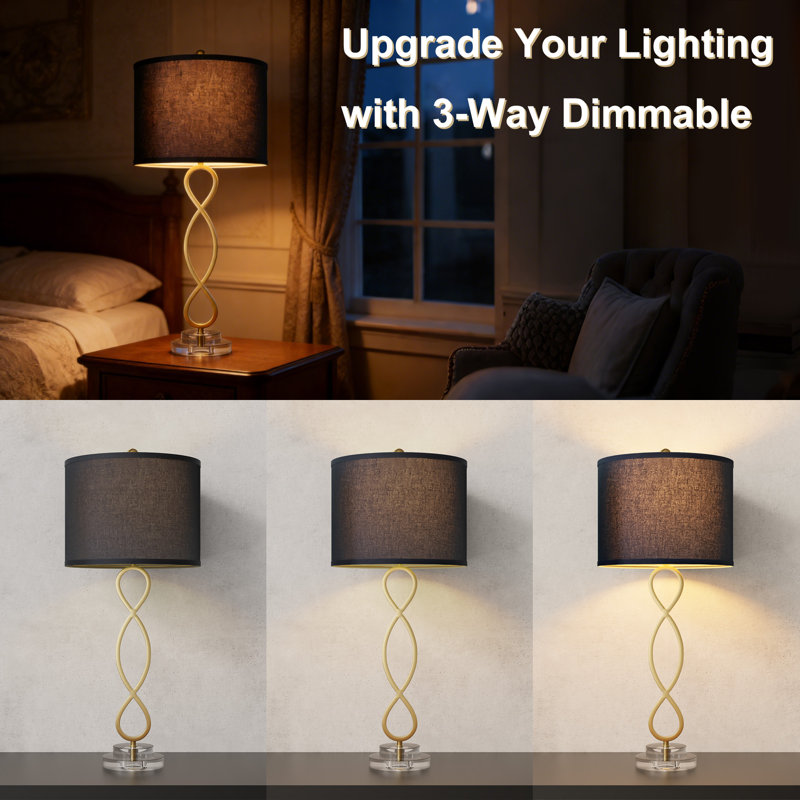 Hallye 30.25" Tall Crystal Metal Table Lamp Set - MCM Mid Century Vintage Modern Funky Accent Table Lamps for Bedroom Bedside/Nightstand, Living Room & Desk