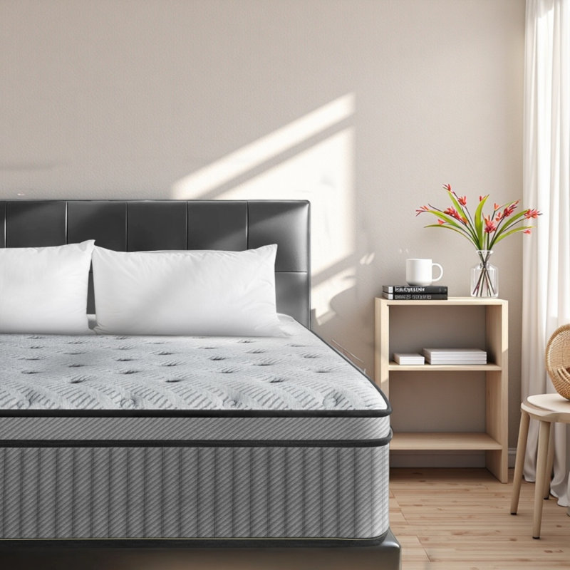 Matelas hybride dans une boîte avec sommier à ressorts ensachés individuels Support de ferme à isolement moyen ferme gris