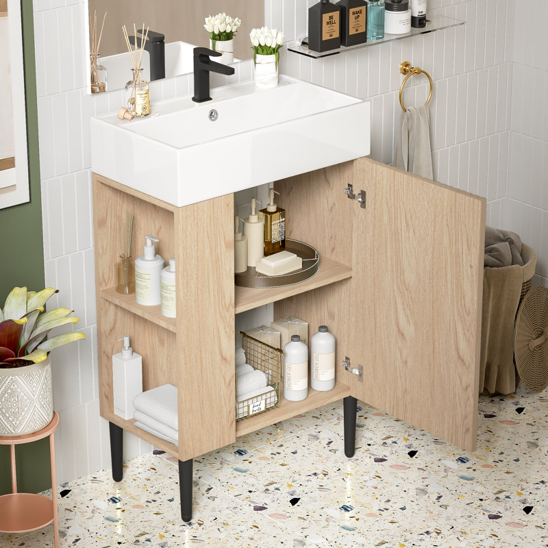 21.6" Single Bathroom Vanity Set, Wood, Black