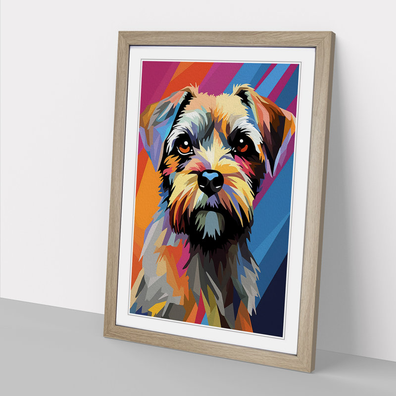 Border Terrier Constructivism - Framed Print, Oak Framed, 46cm H x 34cm W x 2cm D