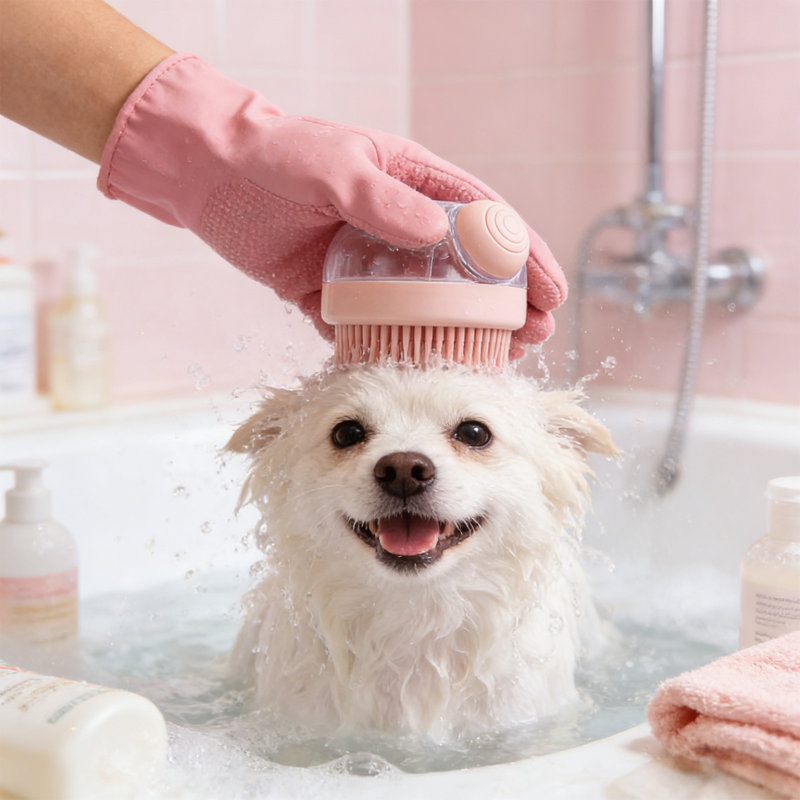 Brosse de toilettage pour animaux avec distributeur de savon, 3,35 x 2,76 pouces, rose, Rose