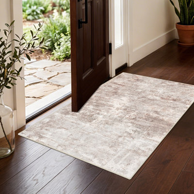 Washable Abstract Area Rug - Rugs for Living Room Large Non Slip Indoor Entryway Rubber Backing Carpet Bedroom Kitchen Distressed Stain Resistant Floor Decor Mat Machine Washable Brown