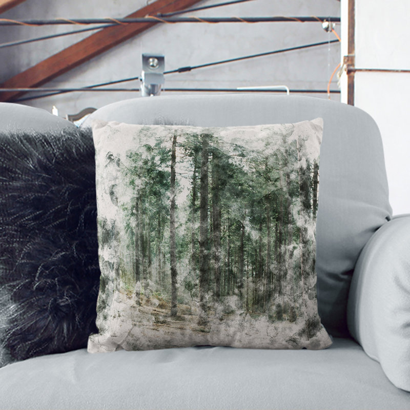 Conifer Tree Forest Vol.2 Watercolour Square Throw Cushion, 55cm H x 55cm W x 20cm D, Black