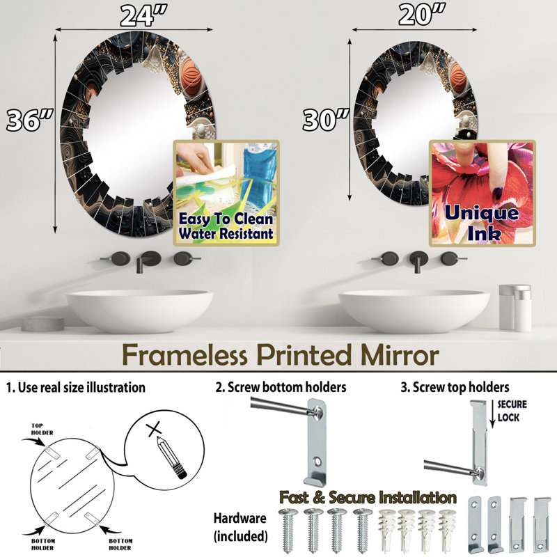 Idalena - Miroir mural moderne ovale, 36 po x 24 po