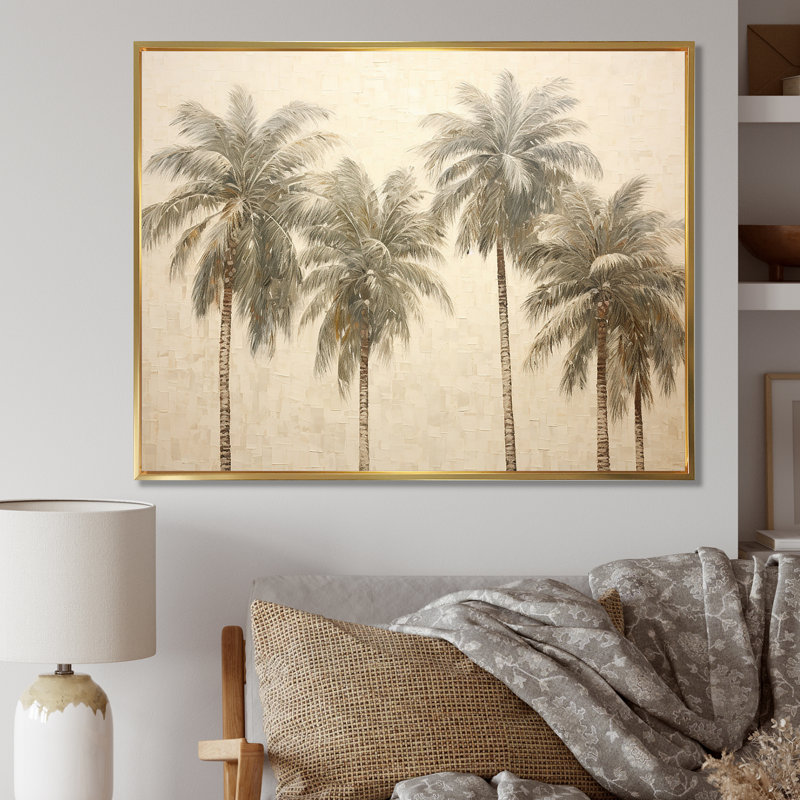 Minimalisme rétro, tranquillité tropicale, palmiers I - palmiers, impression sur toile, palmiers, Cadre flottant doré