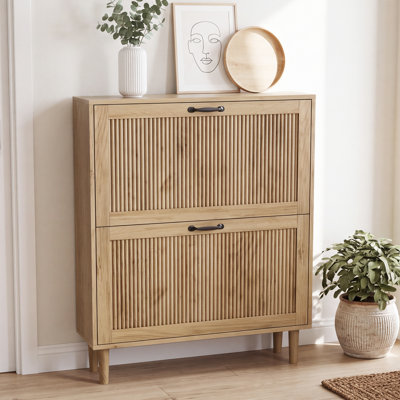Armoire de rangement pour chaussures 16 à 20 paires avec tiroir rabattable et tablettes réglables, range-chaussures étroit autoportant pour le vestibule