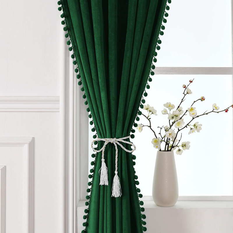 Aleria Velvet Room Darkening Curtain Pair, 42" W x 96" L, Green