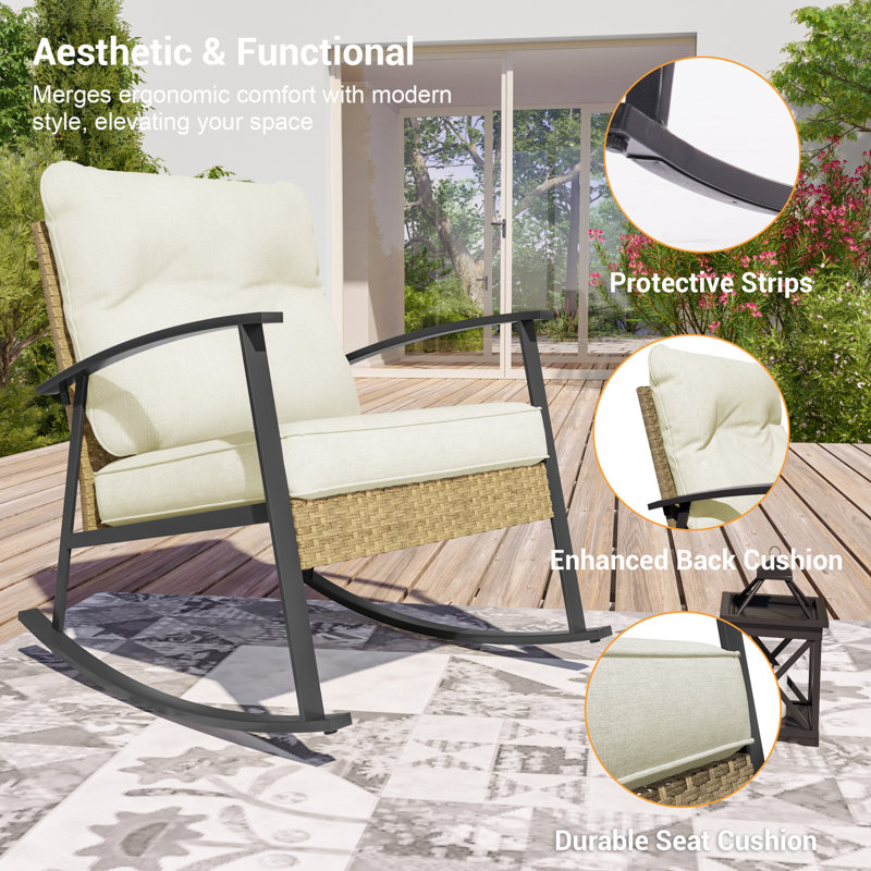 Chaise berçante avec coussins 3 pièces, Beige