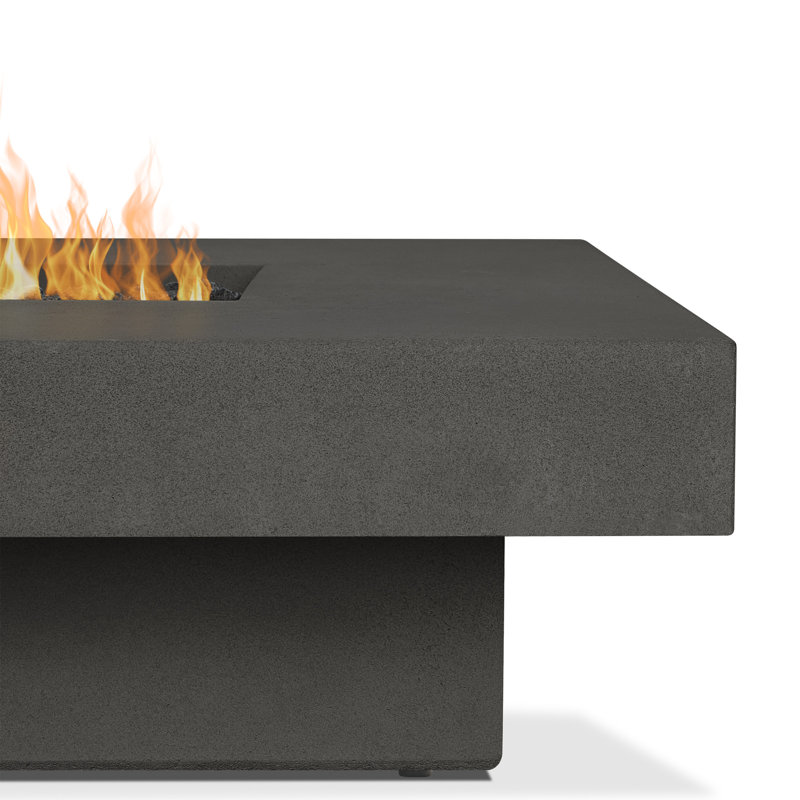 Cowden Rectangle Concrete Propane Smokeless Fire Pit Table, Carbon