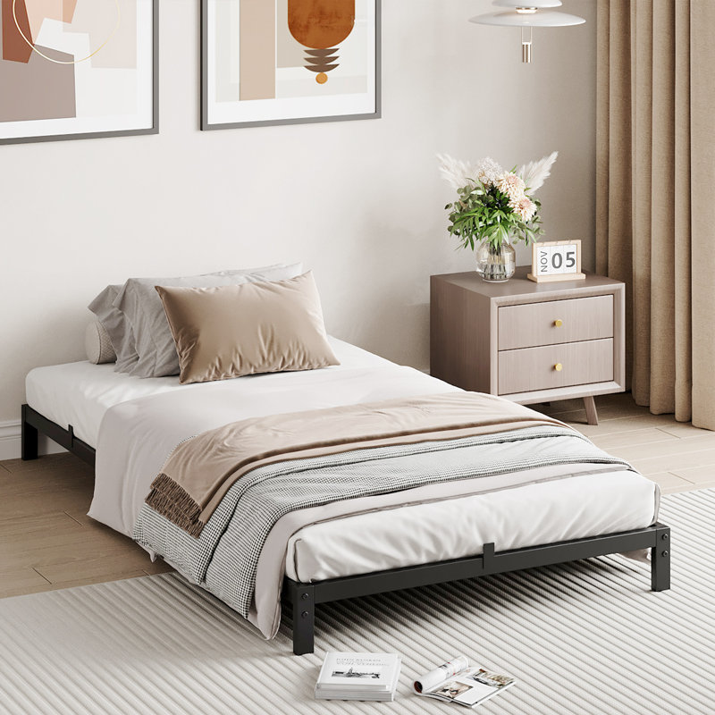 Heavy Duty Metal Platform Bed Frame – Twin Size, 6 Inch Height, Sturdy Steel Slats, No Box Spring Needed, Noise-Free, Twin