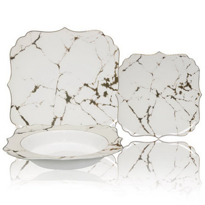 Cream Marbla Bone China 18 Pc Dinnerware Set, Service for 6