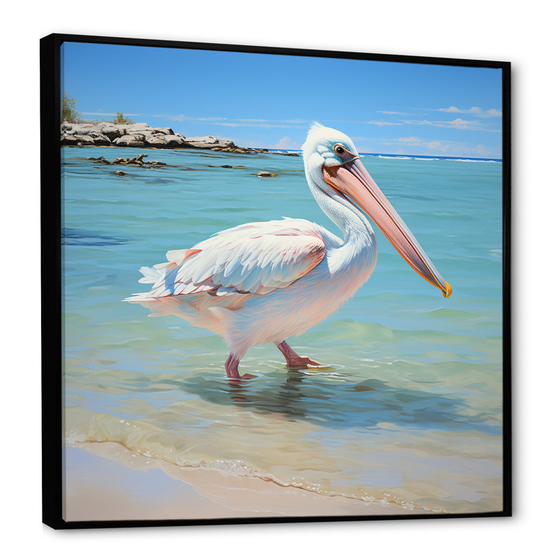 Art tropical sur toile de pélican tropical, H 36 po x l 36 po x P 1,5 po, Cadre flottant noir