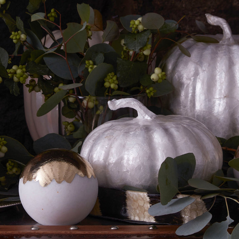 Capiz Pumpkin, Pearl/Capiz, 5.5" H x 5" W x 7" D, Pearl