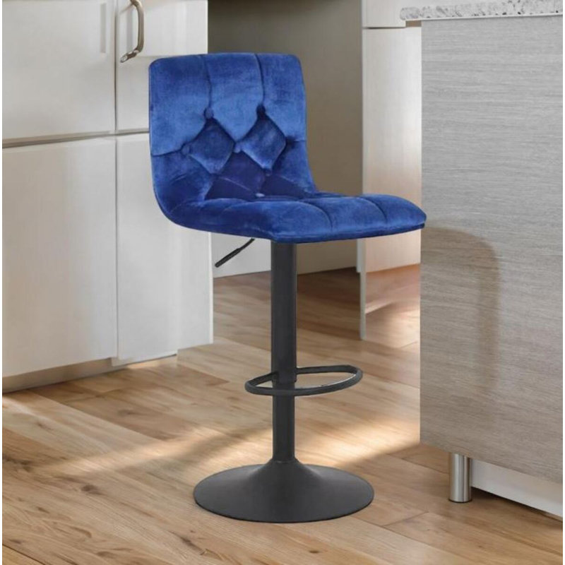 Jofiel Adjustable Stool, Velvet-Blue