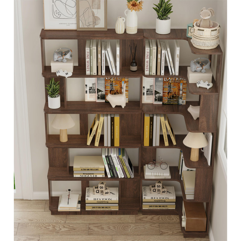 Ensemble de 2 bibliothèques à combinaison d'angle peu encombrantes 55 cm plus 80 cm de longueur couleur brun foncé