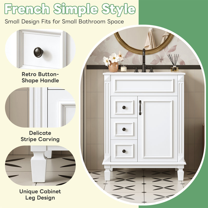 24"W Freestanding Single Bathroom Vanity with Ceramic Sink Top and Soft-Close Cabinet, White/Black