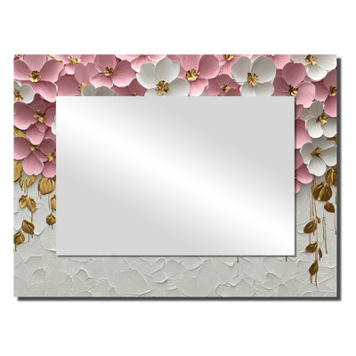 Pink Pastel Cream Of Wildflowers Field II - Floral Mirror Wall Art - Printed On Metal