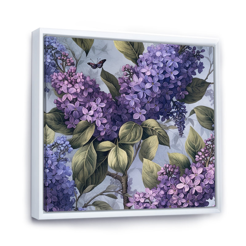 «Lilacs mauves parfumés II», reproduction sur toile, H 30 po x l 30 po x P 1 po, Cadre flottant blanc