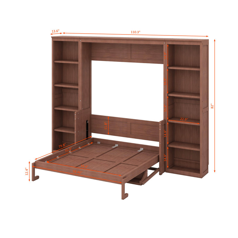 Lit escamotable double avec bureau et bibliothèque, Lit double
