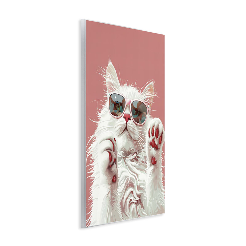 Plaque murale Glam Cat avec lunettes de soleil, design par LSR Design Studio, H 19 po x l 13 po