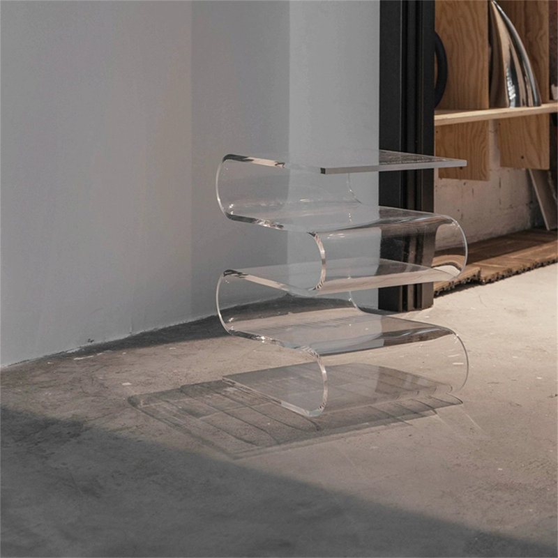 Modern S-curve Acrylic Display Table, Multi-functional Living Room End Table,bookstand, Clear