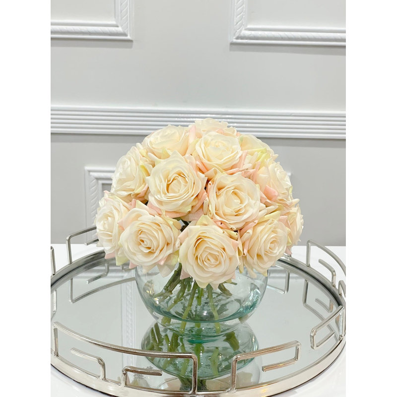 French Country Artificial Baby Pink Roses – Real Touch Faux Floral Stems, White