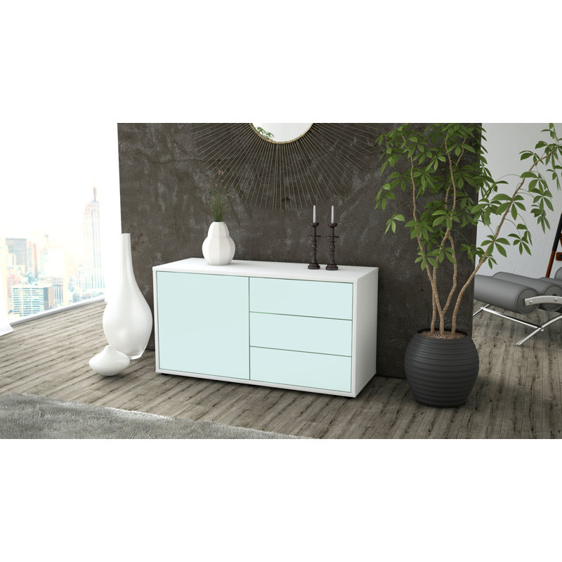 Penny Unfinished TV Stand for TVs up to 40", Light Blue / Matte White