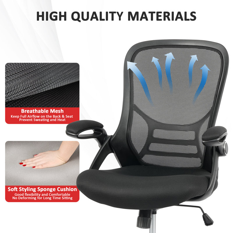 Nolon Ergonomic Mesh Office Chair with Lumbar Support & Flip-Up Armrests - Swivel Rolling Task Chair for Home Office, Computer Desk