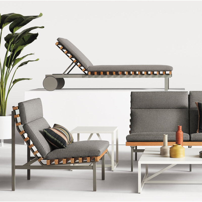 Perch Outdoor Teak Chaise Lounge, Toohey Charcoal, Charcoal