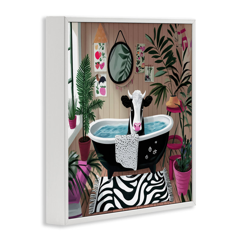 Vache dans l'espace moderne de la salle de bain, estampe numérique, design par Annabelle Hall, H 17 po x l 17 po