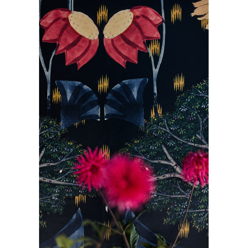Woodstock Lifestyle Wallpaper Roll, Black/Green/Indigo/Yellow