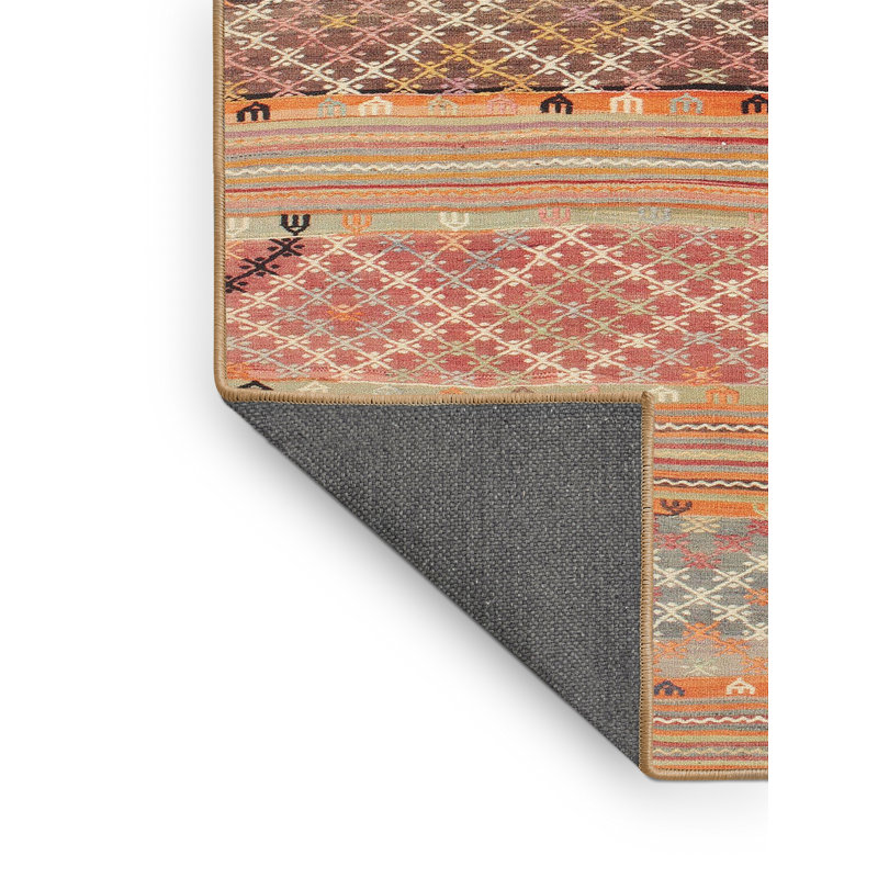 Tapis orange/vert/brun contemporain, Rectangle 2 pi x 4 pi