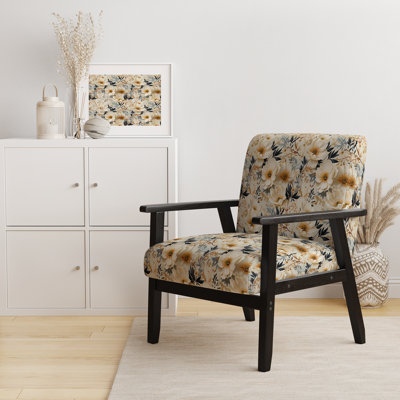 Autumn Boho Chic Poppy Blooms - Upholstered Farmhouse Arm Chair, Rustic Floral Accent Chair