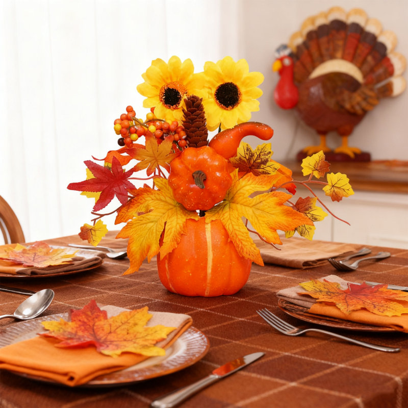 1 pièce ornement de bureau de citrouille de tournesol simulé, centres de table d'automne, décorations de table de l'Action de grâce, pour la décoration de table